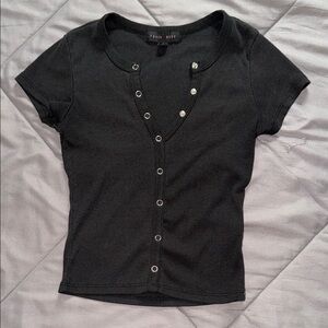 Black Button-Up Crop Top